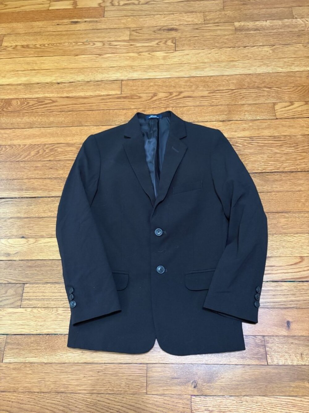 Chaps Boys Blazer Size 12 Regular Black Solid Polyester 2 Button Sport Jacket